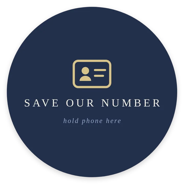 Round sticker: save our number, hold phone here