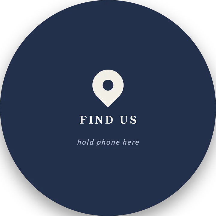 Round sticker: tap for directions, hold phone here