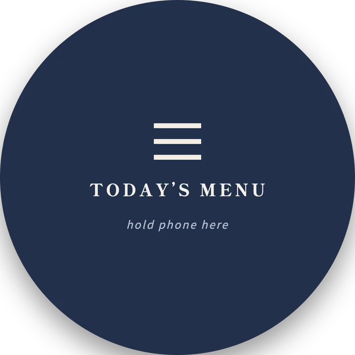 Round sticker: today's menu, hold phone here